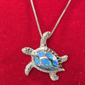 Elegant Blue( turtle Opal) Pendant Necklace with Silver Chain